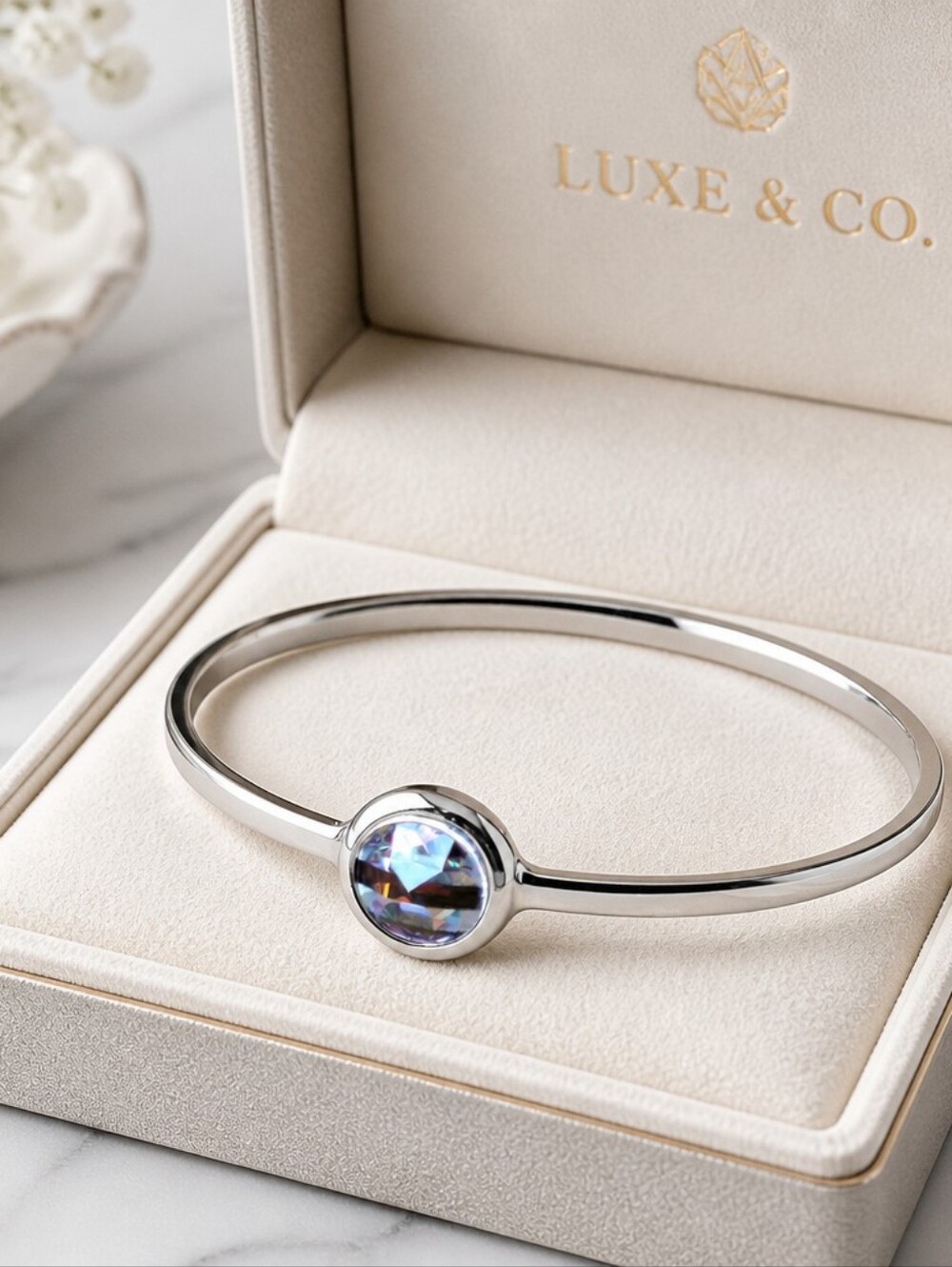 Henri Bendel Vintage Silver Bangle With Striped Chrystal